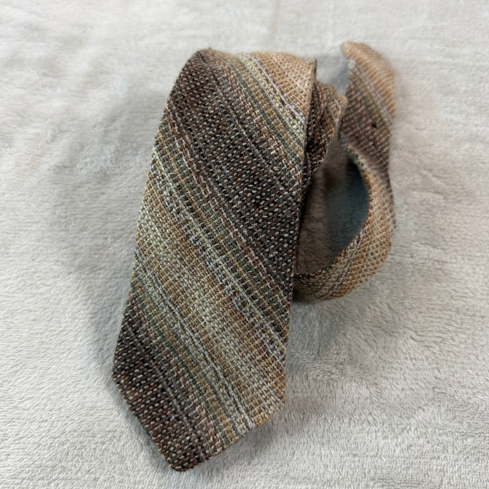Hortex Traditional Irish Tweed Wool Tie Brown Tan Striped Made in Ireland 57x3